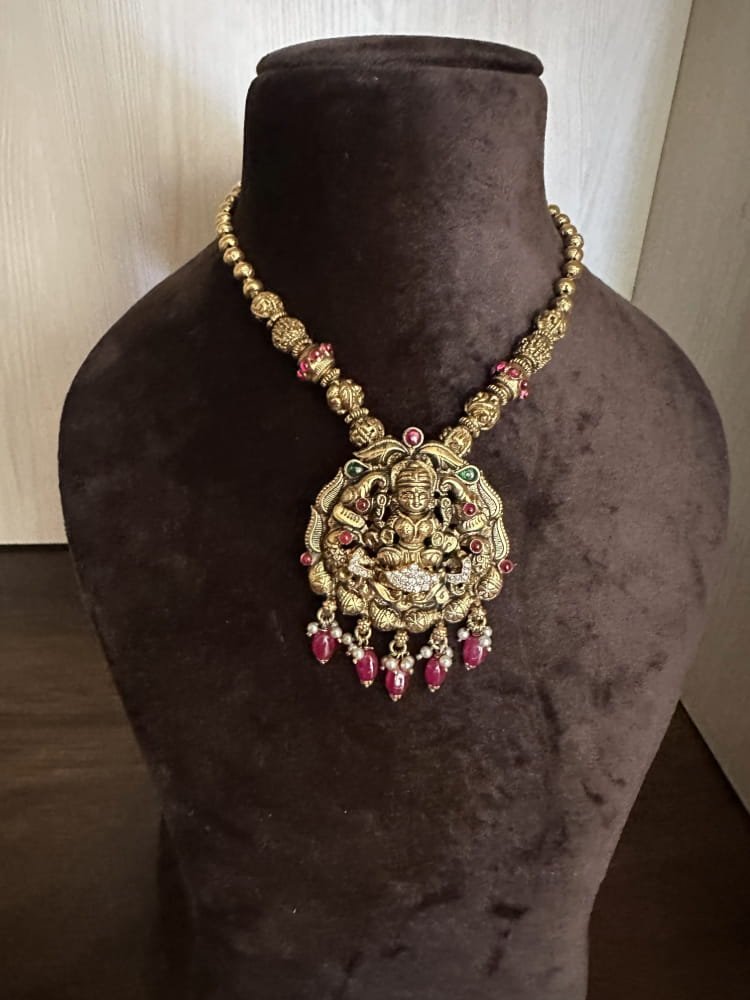 Ruby Bead Hanging Lakshmi Nakshi Necklace Ruby Bead Hanging Lakshmi Nakshi Necklace