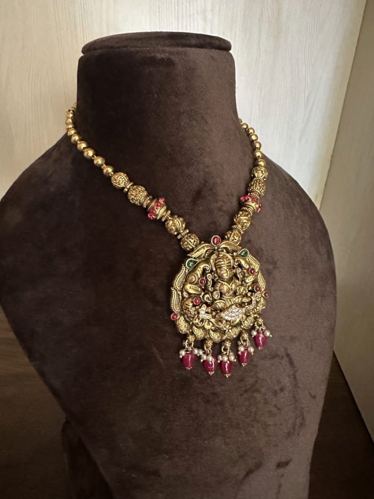 Ruby Bead Hanging Lakshmi Nakshi Necklace Ruby Bead Hanging Lakshmi Nakshi Necklace
