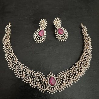 Diamond Ruby Stone CZ Necklace Set