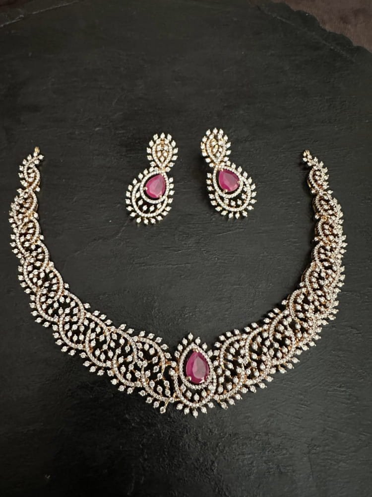 Diamond Ruby Stone CZ Necklace Set Diamond Ruby Stone CZ Necklace Set