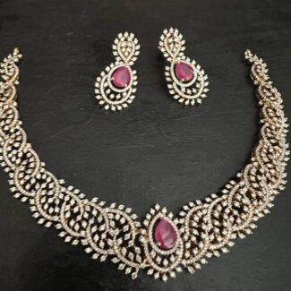 Diamond Ruby Stone CZ Necklace Set