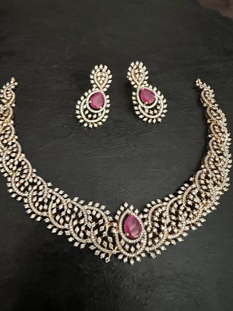 Diamond Ruby Stone CZ Necklace Set Diamond Ruby Stone CZ Necklace Set