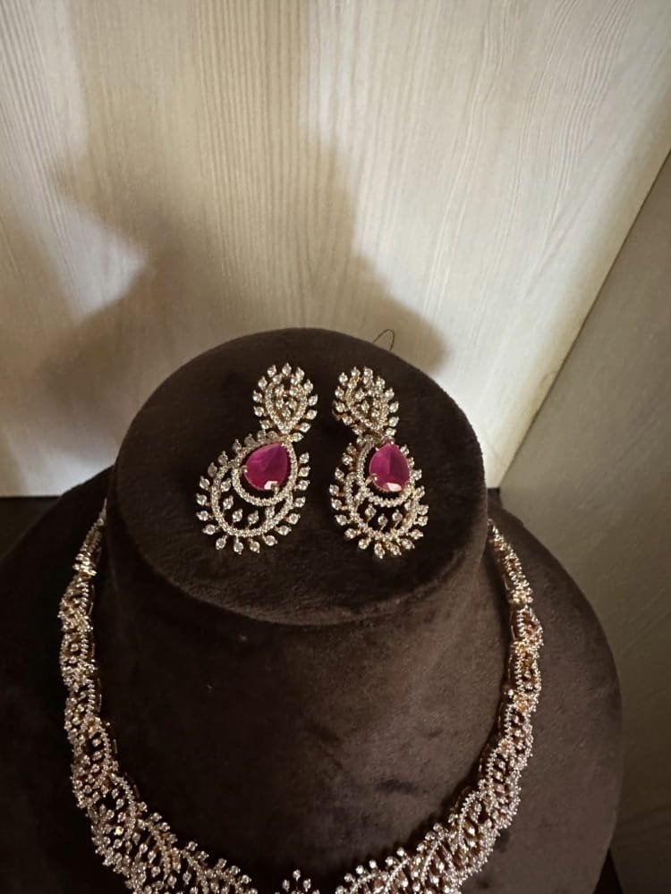 Diamond Ruby Stone CZ Necklace Set Diamond Ruby Stone CZ Necklace Set
