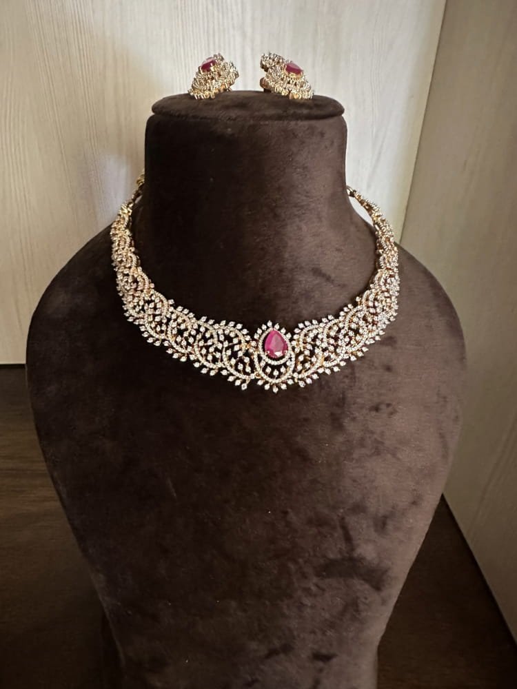 Diamond Ruby Stone CZ Necklace Set Diamond Ruby Stone CZ Necklace Set