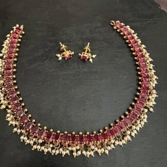 Ruby Oval Stone Necklace Set