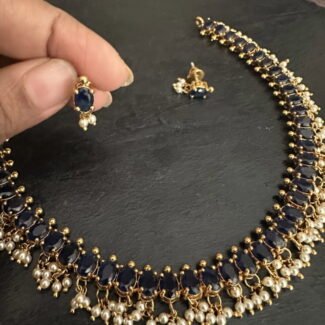 Blue Oval Stone Necklace Set