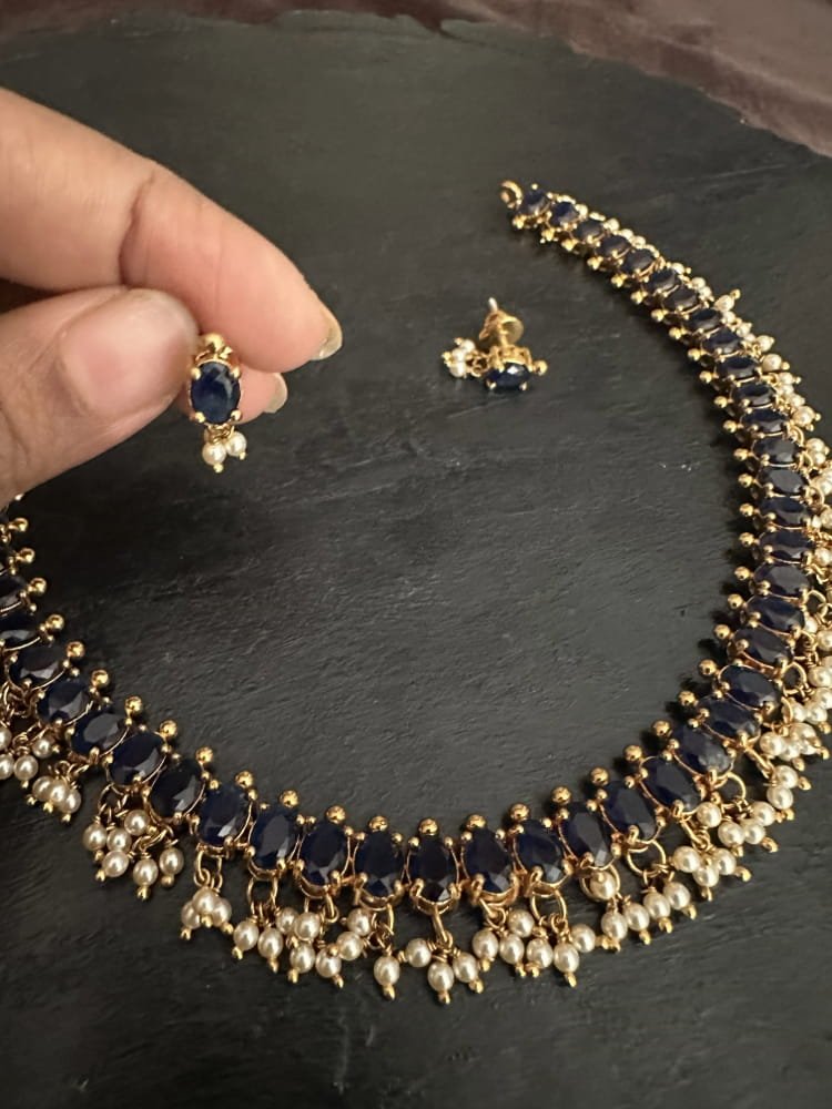 Blue Oval Stone Necklace Set Blue Oval Stone Necklace Set