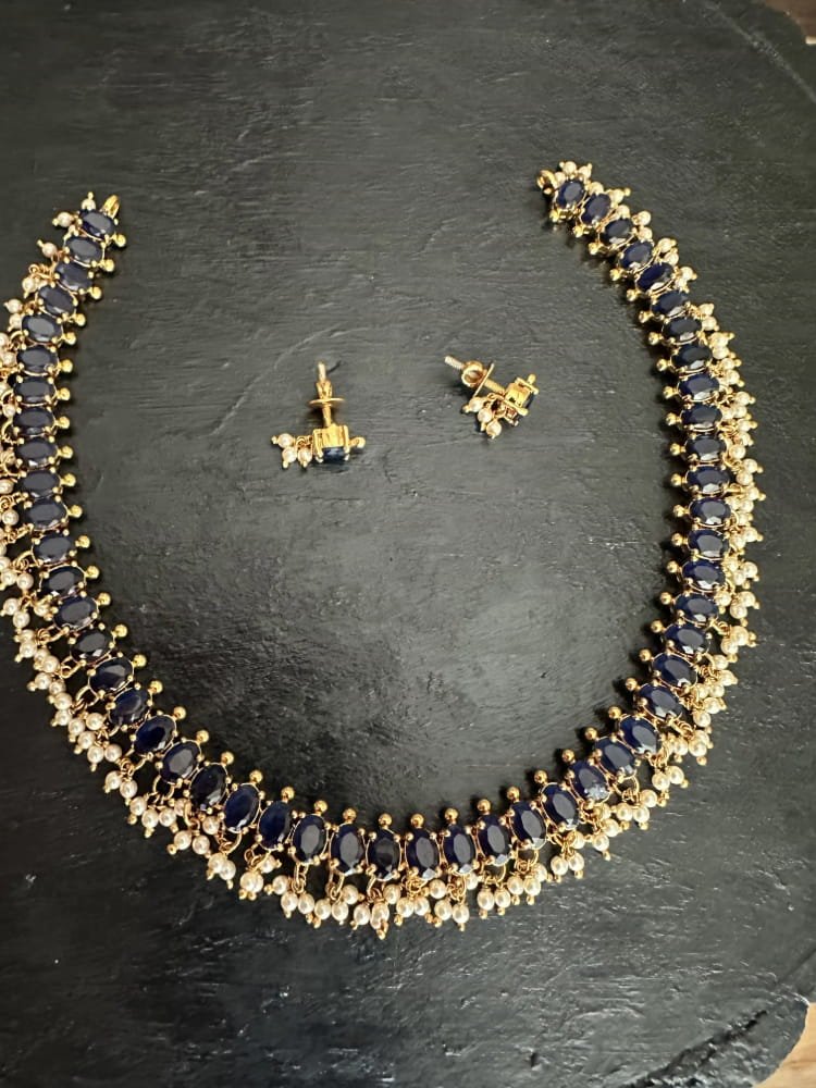Blue Oval Stone Necklace Set Blue Oval Stone Necklace Set