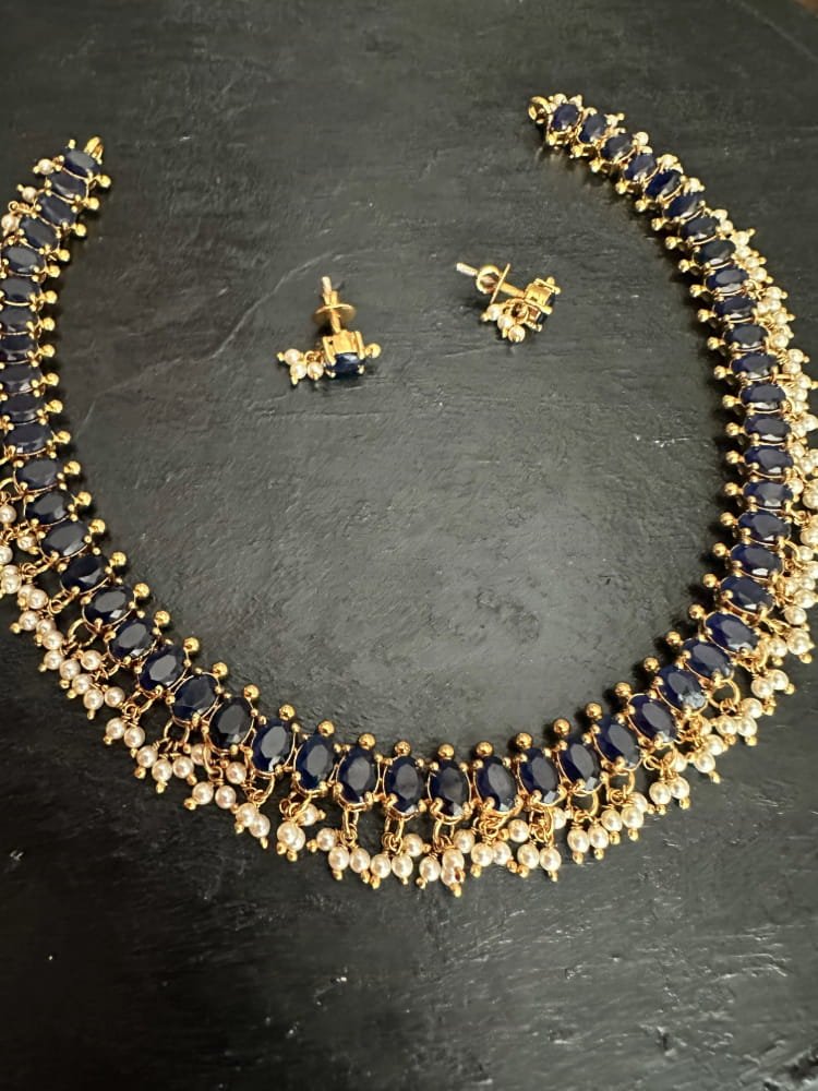 Blue Oval Stone Necklace Set Blue Oval Stone Necklace Set