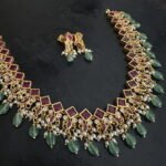 Ruby Stone Green Bead Necklace set