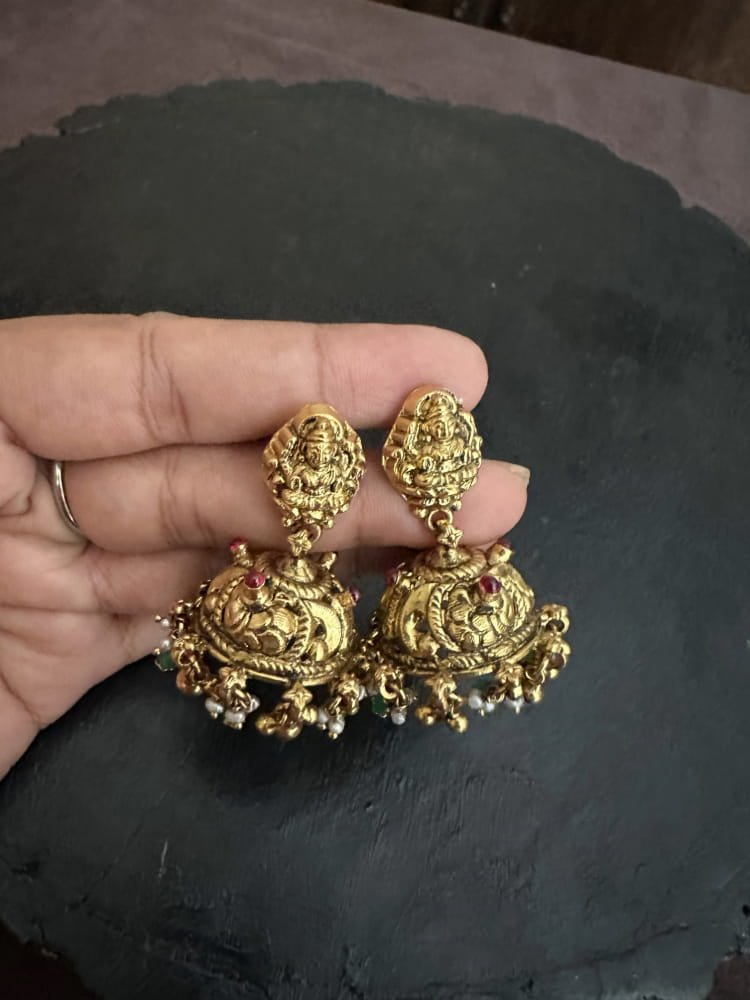 Lakshmi Nakshi Green Bead Jhumka Lakshmi Nakshi Green Bead Jhumka