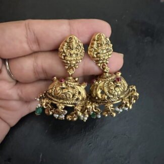 Lakshmi Nakshi Green Bead Jhumka
