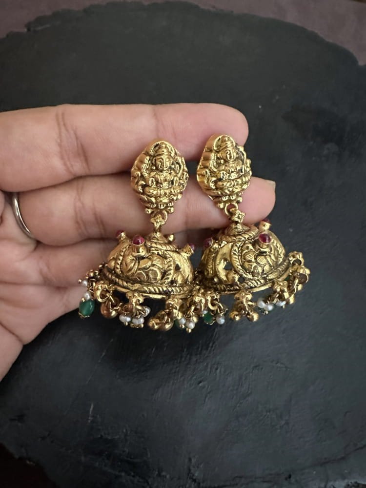 Lakshmi Nakshi Green Bead Jhumka Lakshmi Nakshi Green Bead Jhumka