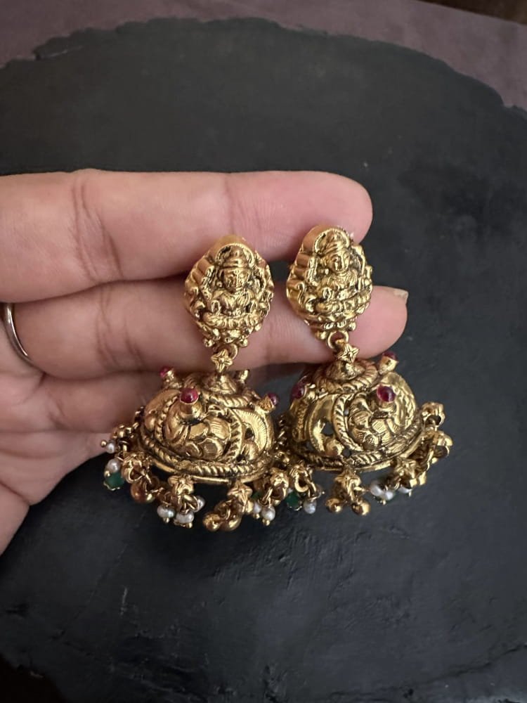 Lakshmi Nakshi Green Bead Jhumka Lakshmi Nakshi Green Bead Jhumka