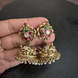 Kundan Flower Cz Nakshi Jhumka