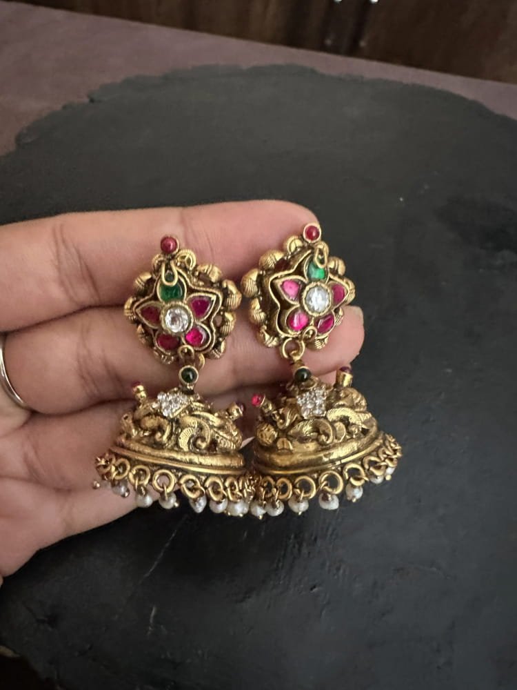 Kundan Flower Cz Nakshi Jhumka Kundan Flower Cz Nakshi Jhumka
