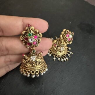 Kundan Flower Cz Nakshi Jhumka