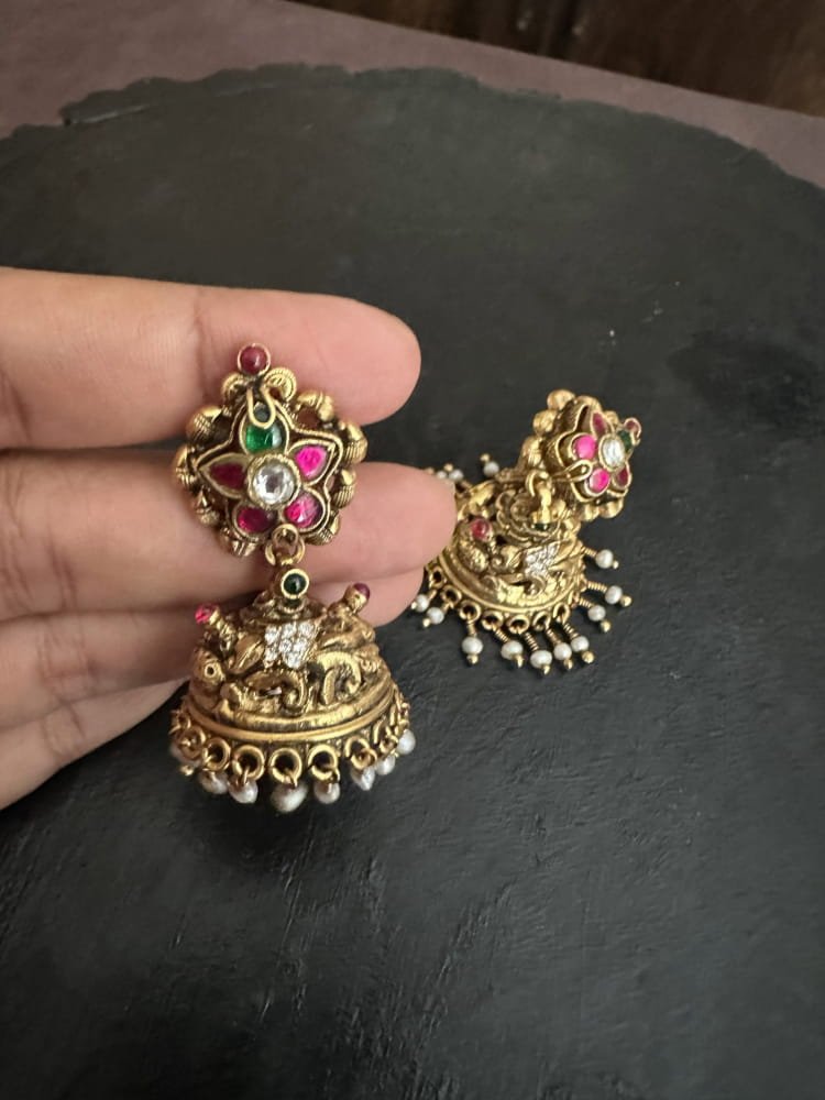Kundan Flower Cz Nakshi Jhumka Kundan Flower Cz Nakshi Jhumka