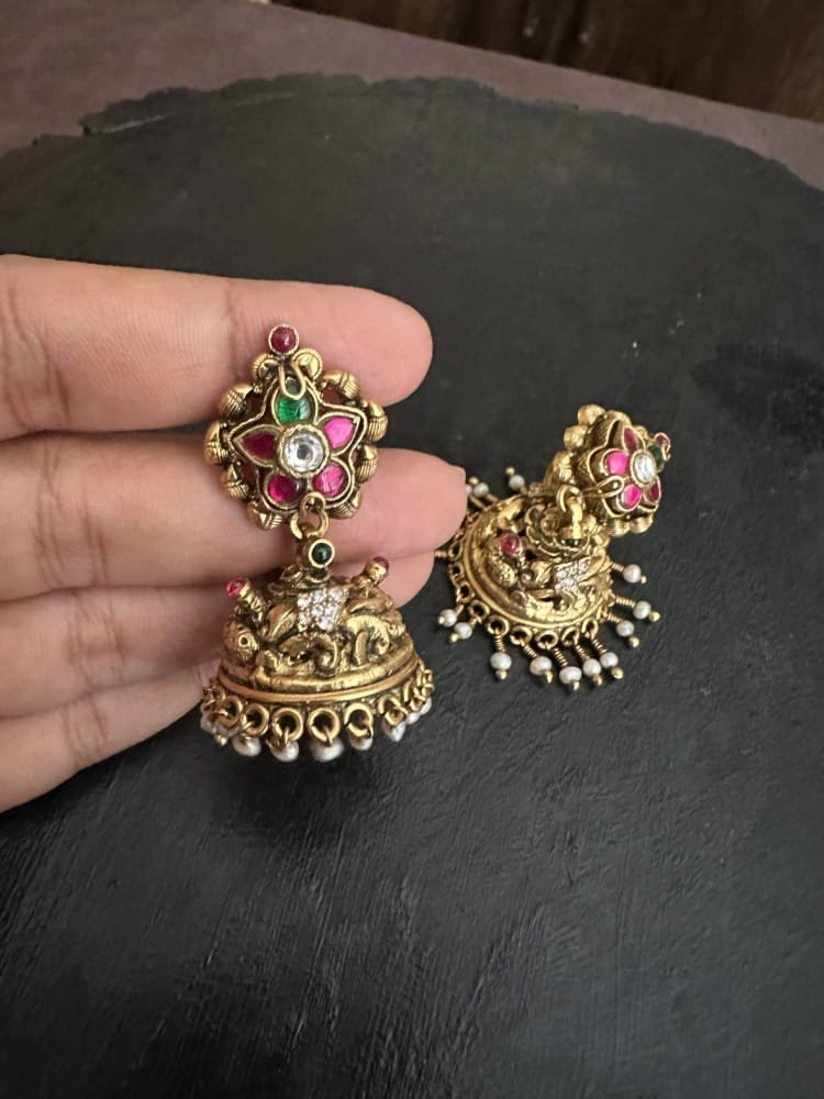 Kundan Flower Cz Nakshi Jhumka Kundan Flower Cz Nakshi Jhumka